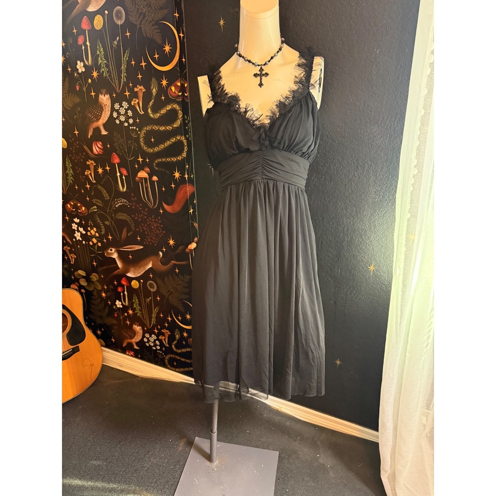 Jonathan Martin Black Mesh Ruffle Cocktail Dress Size 14 Gothic Tulle Evening